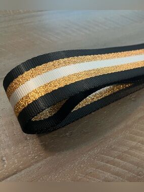 Adjustable Black Strap with White & Gold Center Stripes